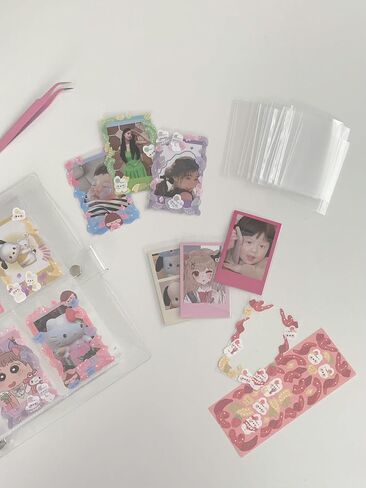 Photo Card Binder 200 Pockets Photo Card Holder Book Sleeves, 20 Diy Cute Stickers, 50 Pack Photocard Sleeves Ultra Clear Lomo Card Protector in Saudi Arabia