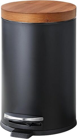 غطاء من الخيزران من SunnyPoint Elite بسعة 4.5 لتر / 1.2 جالون مع دلو داخلي بلاستيكي؛ الحمام والمكتب والمطبخ وغرفة النوم خطوة بخطوة وإغلاق بطيء (أسود) in Saudi Arabia