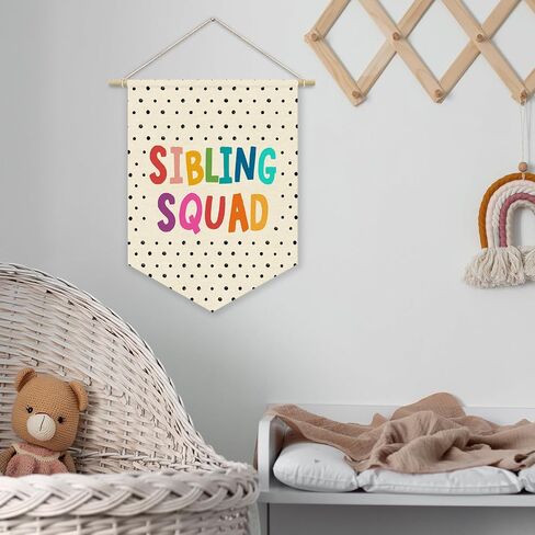 Kidroom Decor Canvas Banner Nursery Decorations Sibling Sign Sibling Squad Newborn Twins Playroom Bedroom Wall Hanging Pennant Flag Canvas Banner 15x11in in Saudi Arabia