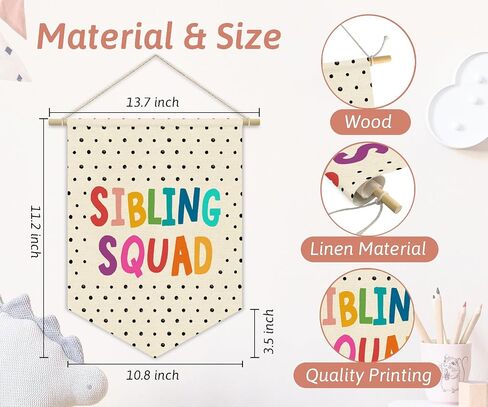 Kidroom Decor Canvas Banner Nursery Decorations Sibling Sign Sibling Squad Newborn Twins Playroom Bedroom Wall Hanging Pennant Flag Canvas Banner 15x11in in Saudi Arabia