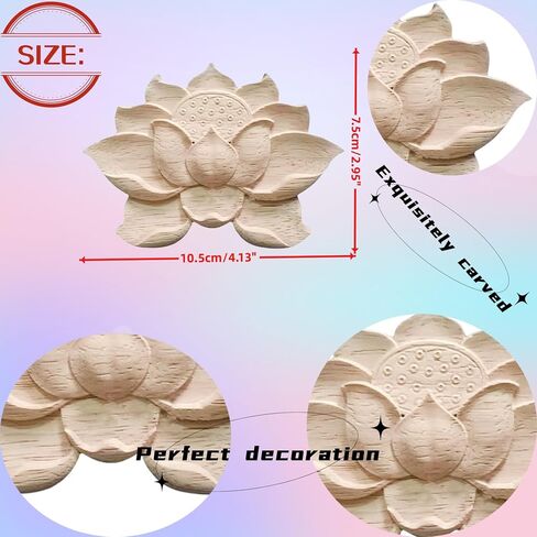 2PCS Wood Carving Decal Unpainted Wood Onlay Appliques Wood Carved Furniture DIY Appliques Onlays for Wall Bed Door Wardrobe Cabinet Furniture Decor(07,10.5x7.5cm/4.13x2.95") in Saudi Arabia