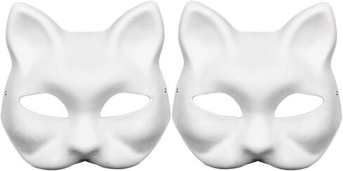 DIY غير مصبوغ قناع تنكر القط ورقة المعجن قناع الأبيض الحرفية قناع اللب أقنعة قابلة للطلاء فارغة لزي الهالوين 2 حزمة in Kuwait
