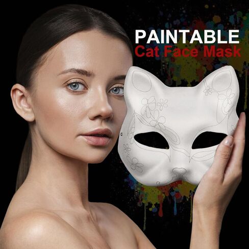 DIY غير مصبوغ قناع تنكر القط ورقة المعجن قناع الأبيض الحرفية قناع اللب أقنعة قابلة للطلاء فارغة لزي الهالوين 2 حزمة in Kuwait