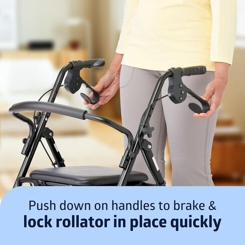 مشاية ميدلاين فولاذية لضعف الحركة للبالغين، سوداء، سعة وزن 300 رطل، عجلات 6 بوصة، قابلة للطي، مقابض قابلة للتعديل، مشاية دوارة لكبار السن in Saudi Arabia