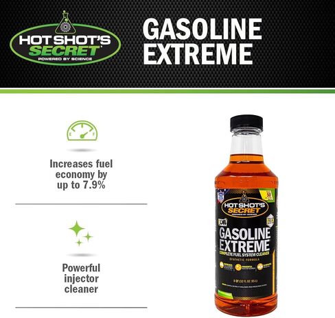 ‎Hot Shot's Secret Gasoline Extreme – Concentrated One Tank Cleaner – Synthetic Formula – Fuel System Cleaner – Lubricates Engine Components – Increases Fuel Economy, Orange, 12.00 Fl Oz (Pack of 1) in Saudi Arabia