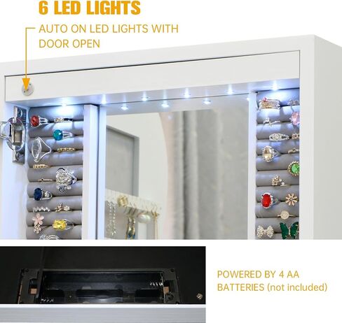 Mirror Jewelry Cabinet,LED Jewelry Armoire Organizer Wall or Door Mounted Wave Mirror with Storage Interior Make-up Touch Mirror With Magnetic Lock in Saudi Arabia