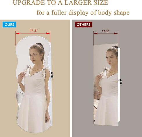 Mirror Jewelry Cabinet,LED Jewelry Armoire Organizer Wall or Door Mounted Wave Mirror with Storage Interior Make-up Touch Mirror With Magnetic Lock in Saudi Arabia