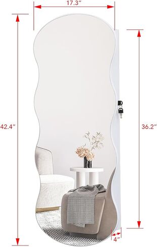 Mirror Jewelry Cabinet,LED Jewelry Armoire Organizer Wall or Door Mounted Wave Mirror with Storage Interior Make-up Touch Mirror With Magnetic Lock in Saudi Arabia