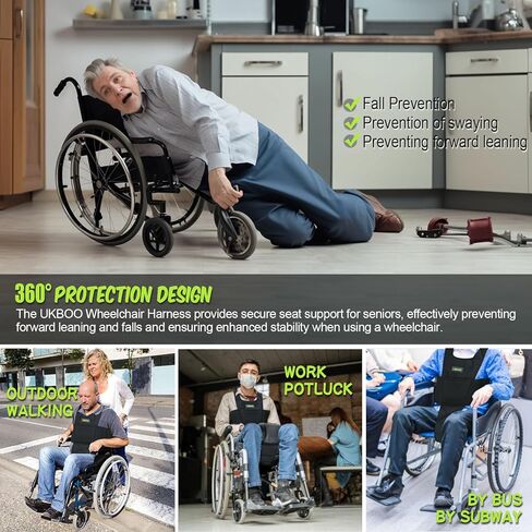 Wheelchair Seatbelt - Safety Belt with Large Chest Pocket, Anti-Slip & Adjustable Design - Wheelchair seat Belt Ideal for Elderly and Disabled - Safety Belt for Elderly - Wheelchair Accessories in Kuwait