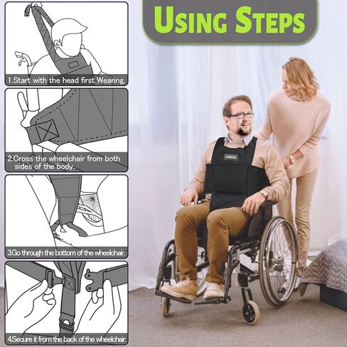 Wheelchair Seatbelt - Safety Belt with Large Chest Pocket, Anti-Slip & Adjustable Design - Wheelchair seat Belt Ideal for Elderly and Disabled - Safety Belt for Elderly - Wheelchair Accessories in Kuwait