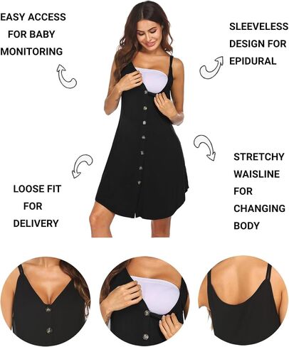 Ekouaer Women 3 in 1 Labor and Delivery/Maternity/Nursing Nightgown Button Down Sleeveless Pregnancy Dress for Breastfeeding in Saudi Arabia