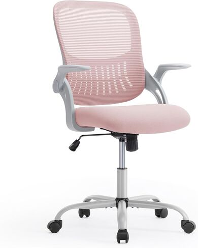 SMUG Office Computer Desk Chair, Ergonomic Mid-Back Mesh Rolling Work Swivel Task Chairs with Wheels, Comfortable Lumbar Support, Comfy Flip-up Arms for Home, Bedroom, Gaming, Study, Student, Pink in Saudi Arabia