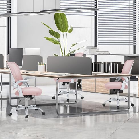 SMUG Office Computer Desk Chair, Ergonomic Mid-Back Mesh Rolling Work Swivel Task Chairs with Wheels, Comfortable Lumbar Support, Comfy Flip-up Arms for Home, Bedroom, Gaming, Study, Student, Pink in Saudi Arabia
