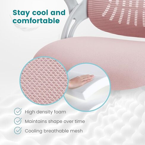 SMUG Office Computer Desk Chair, Ergonomic Mid-Back Mesh Rolling Work Swivel Task Chairs with Wheels, Comfortable Lumbar Support, Comfy Flip-up Arms for Home, Bedroom, Gaming, Study, Student, Pink in Saudi Arabia