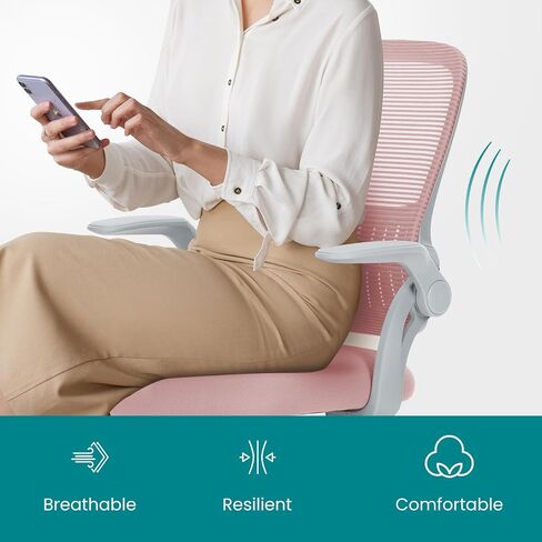 SMUG Office Computer Desk Chair, Ergonomic Mid-Back Mesh Rolling Work Swivel Task Chairs with Wheels, Comfortable Lumbar Support, Comfy Flip-up Arms for Home, Bedroom, Gaming, Study, Student, Pink in Saudi Arabia