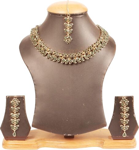 Touchstone Hollywood Glamour white crystals paisley motif grand jewelry necklace in antique tone for women (D298 White - 2) in Kuwait