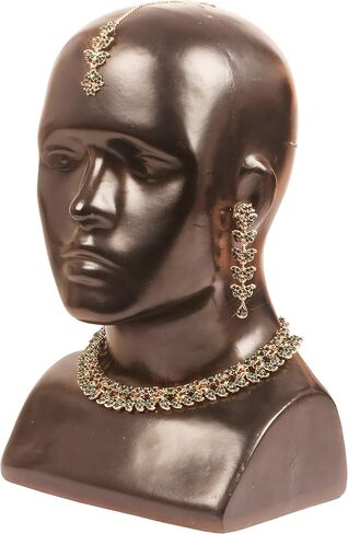 Touchstone Hollywood Glamour white crystals paisley motif grand jewelry necklace in antique tone for women (D298 White - 2) in Kuwait