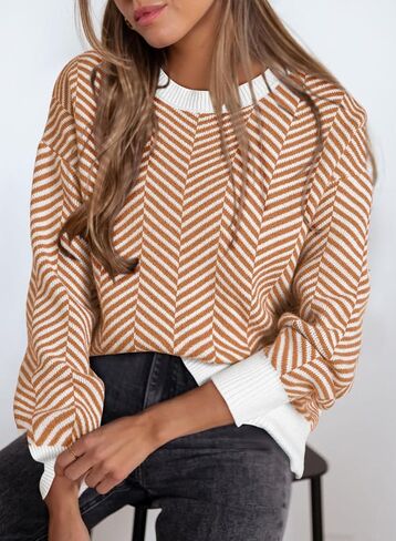 Dokotoo Women's Crewneck Cute Sweaters 2024 Striped Colorblock Fall Winter Knitted Pullover Tops in Saudi Arabia