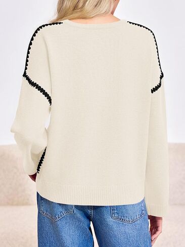Saodimallsu Womens Sweaters Crewneck Long Sleeve Fall Chunky Knit Sweater Color Block Slouchy Loose Pullover Tops in Saudi Arabia