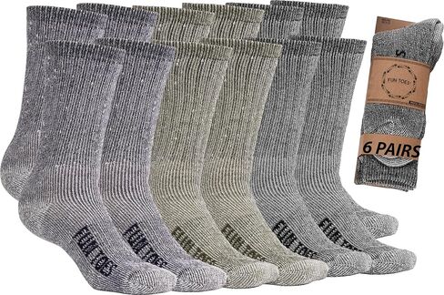 FUN TOES Men's Hiking Crew Merino Wool Socks 6 Pairs Lightweight, Reinforced Size 8-12 in Kuwait