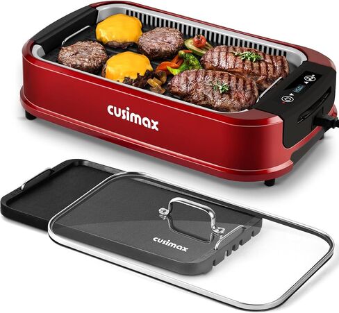 Smokeless Grill Indoor, CUSIMAX Electric Grill, 1500W Indoor Grill, Black | Portable Korean BBQ Grill with Smart LED Display & Tempered Glass Lid, Non-stick Removable Plate, Dishwasher Safe in Kuwait