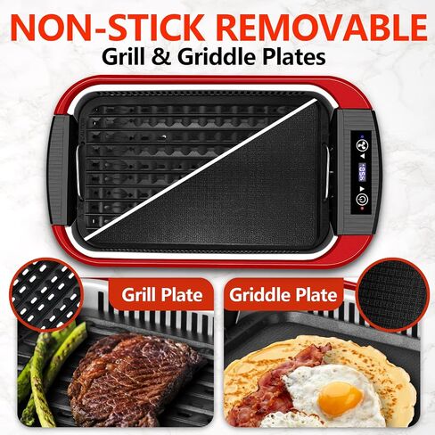 Smokeless Grill Indoor, CUSIMAX Electric Grill, 1500W Indoor Grill, Black | Portable Korean BBQ Grill with Smart LED Display & Tempered Glass Lid, Non-stick Removable Plate, Dishwasher Safe in Kuwait