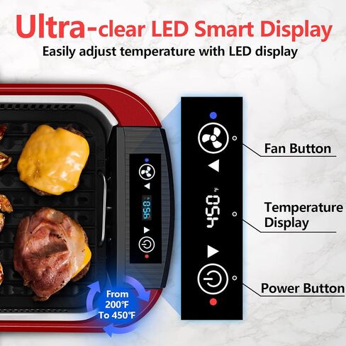 Smokeless Grill Indoor, CUSIMAX Electric Grill, 1500W Indoor Grill, Black | Portable Korean BBQ Grill with Smart LED Display & Tempered Glass Lid, Non-stick Removable Plate, Dishwasher Safe in Kuwait