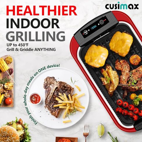 Smokeless Grill Indoor, CUSIMAX Electric Grill, 1500W Indoor Grill, Black | Portable Korean BBQ Grill with Smart LED Display & Tempered Glass Lid, Non-stick Removable Plate, Dishwasher Safe in Kuwait