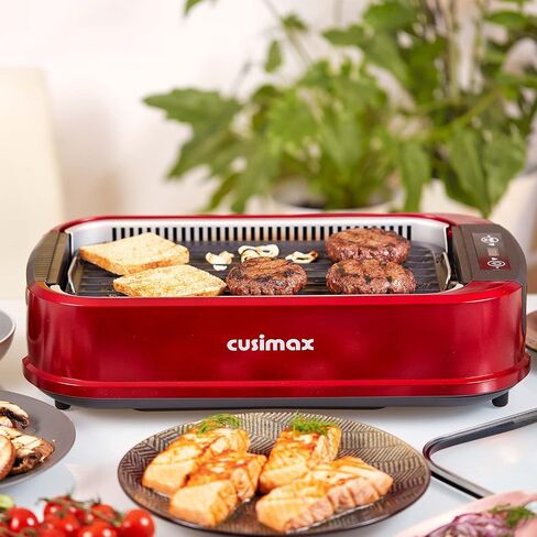 Smokeless Grill Indoor, CUSIMAX Electric Grill, 1500W Indoor Grill, Black | Portable Korean BBQ Grill with Smart LED Display & Tempered Glass Lid, Non-stick Removable Plate, Dishwasher Safe in Kuwait