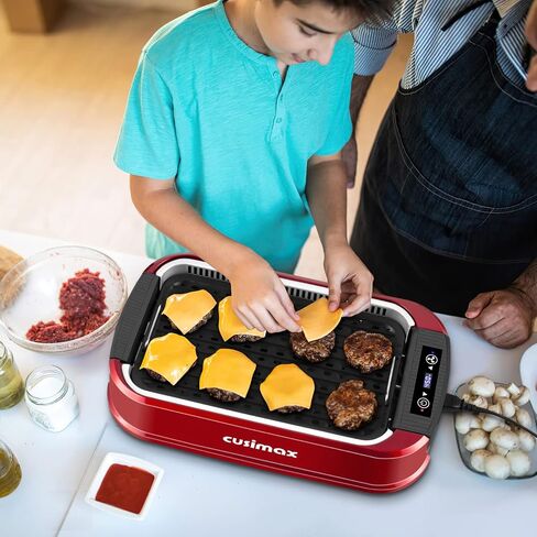 Smokeless Grill Indoor, CUSIMAX Electric Grill, 1500W Indoor Grill, Black | Portable Korean BBQ Grill with Smart LED Display & Tempered Glass Lid, Non-stick Removable Plate, Dishwasher Safe in Kuwait