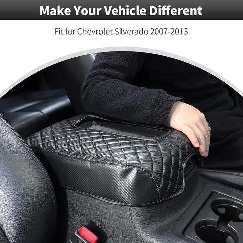 CheroCar Center Console Leather Armrest Pad Cover Interior Accessories for Silverado/Avalanche/Tahoe/Suburban/GMC YUKON 2007-2013 (Carbon Fiber) in Saudi Arabia