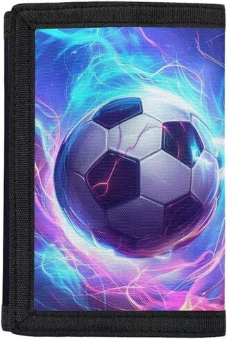 Youth Wallets for Boys Sport Purse Blue Fire Soccer Clutch Purse Three Fold Wallet Money Clips Handbag Card Holder Wallets in Saudi Arabia