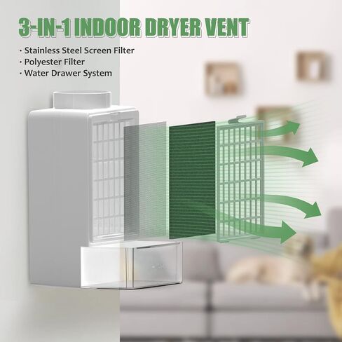 Cyndi's Store 3 in 1 Indoor Dryer Vent Kit - Dryer Vent Screen Filter Bucket Box for Electric Dryer Inside Use, with 4 Pieces Filters - White in Saudi Arabia