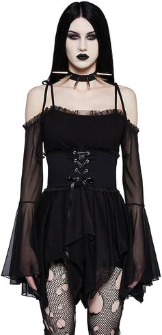 Dolls Kill So Bewitching Corset Handkerchief Dress by Widow - Off-Shoulder Cotton and Mesh Dress with Detachable Corset in Saudi Arabia