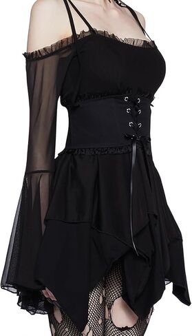 Dolls Kill So Bewitching Corset Handkerchief Dress by Widow - Off-Shoulder Cotton and Mesh Dress with Detachable Corset in Saudi Arabia