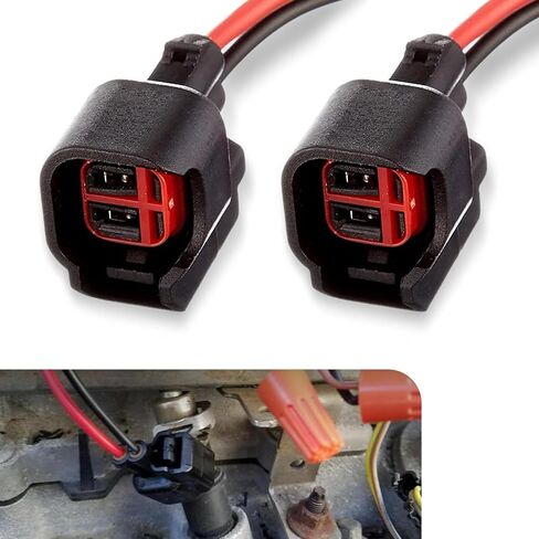 2 PCS EV6 EV14 Car Injector Connector Plug Wire Replacement, Waterproof Vehicle Fuel Injector Pigtail Connector, Universal Plug-In Adapter Wiring Harness for Cars SUVs Trucks (Black) in Kuwait