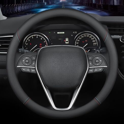 LKWLIKEI Nappa Premium Leather car Steering Wheel Cover, Non-Slip, Breathable, Universal 15 inches in Kuwait