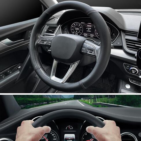 LKWLIKEI Nappa Premium Leather car Steering Wheel Cover, Non-Slip, Breathable, Universal 15 inches in Kuwait