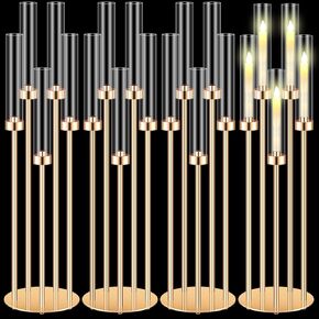 Tandefio 8 Pcs Acrylic Candelabra Centerpieces 35" Tall Clear Candle Holders Pillar Taper Candlestick with Lampshades 5 Arm Floor Candelabra Stand for Wedding Christmas Ceremony Dinner Party