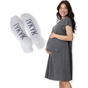 Kindred Bravely Labor & Delivery Gown (Grey Heather, 1X-2X) & IYKYK Labor & Delivery Socks Bundle