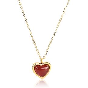 Pink Heart Necklaces for Women - Christmas Gift Pink Crystal Teen Girls Trendy Preppy Jewelry Gold Plated Love Heart Pendant Cute Heart Necklaces Anniversary Birthday Valentines Gift for Her