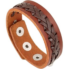 Punk Rock Retro Braided Faux Leather Wristband Adjustable Snap Bracelet Arm Band Cuff Bracelet