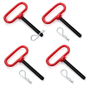 4 Pack Trailer Hitch Pin with Rubber Handle and Clip, 1/2 x 3-5/8 Inch Lawn Mower Hitch Pin, Heavy Duty Trailer Gate Pin, Tractor Pins for Towing Cargo, Truck, Boat, Car, Red