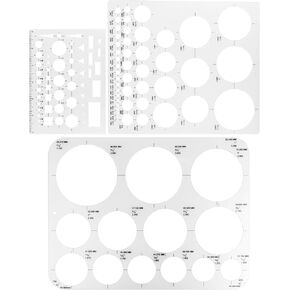 Circle Template, 3 Pcs Plastic Round Stencils for Drafting, Office, School, Building Formwork Drawings, Templates Large Small Size Ruler(White)
