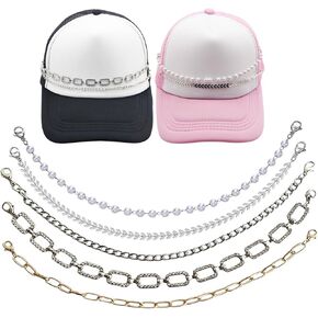 5PCS Trucket Hat Chains Rhinestone/Pearl/Metal Chains for Hat Decoration Mesh Baseball Cap Accessories Trucket Hat Charms DIY for Party Supplies