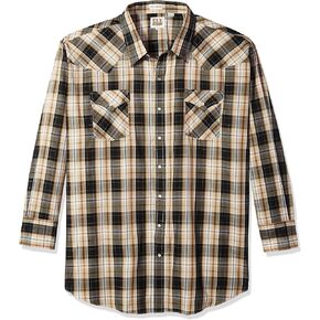 Ely Cattleman Men's Long Sleeve Plaid Western Shirt, Navy, Large Tall in Kuwait