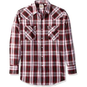 Ely Cattleman Men's Long Sleeve Plaid Western Shirt, Navy, Large Tall