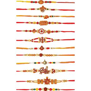 Set of 12 Rakhi for Brother Bhaiya Designer Multicolor Beads Rakhi AD Rakhi for Sister, Raksha Bandhan Rakhi for Brother Bhabhi Om Rudraksha Ganesha Rakhi for Brother