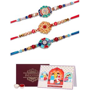 Rakhi For Brother with Gift Set - Set of 3, Rakhi For Brother with Card, Roli Chawal | Rakhi for Brother and Bhabhi | Rakhi For Brother | Bhaiya Bhabhi Rakhi | Raksha Bandhan Rakhi