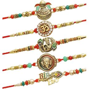 TIED RIBBONS Rakhi for Brother (Set of 5) | Rakhi Set | Rakhi for Bhaiya | Mini Card | Roli Tikka - Raksha Bandhan Rakhi Bracelet for Brother | Bhai Rakhi Set for Brother | Rakhi Thread in Saudi Arabia